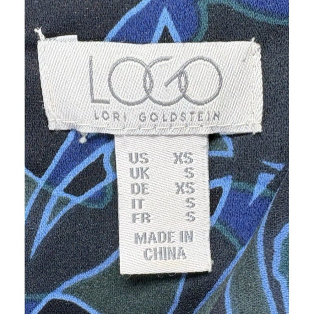 LOGO Lori Goldstein Womens XS Green Blue Print Blouse Button Front Peplum Top - Picture 4 of 10